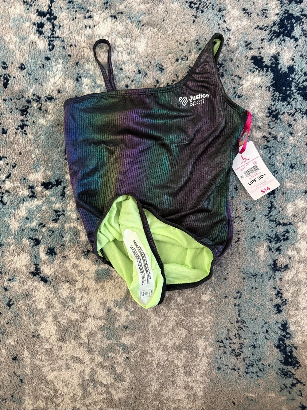 Justice Girls' Iridescent One-Shoulder Swim Suit - L 12/14